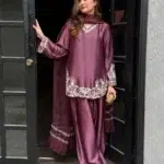 Mauve Crepe Silk Farshi Pant Suit - Punjabi Threads product image 1