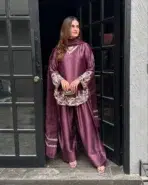 Mauve Crepe Silk Farshi Pant Suit - Punjabi Threads product image 2