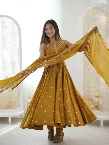 Mustard Yellow Anarkali Suit - Punjabi Threads product image 1