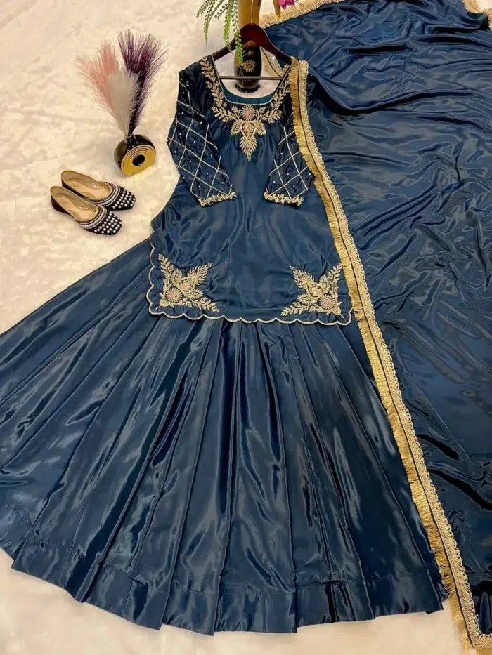 Navy Blue Designer Sharara Suit - Punjabi Threads product image 3