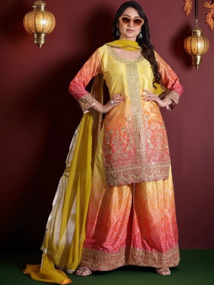 Ombre Bandhani Sharara Suit - Punjabi Threads product image 2