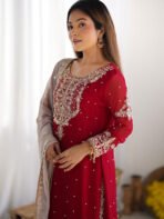 Red Heavy Embroidered Pakistani Suit Set - Punjabi Threads product image 1