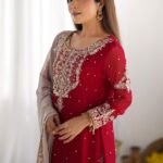 Red Heavy Embroidered Pakistani Suit Set - Punjabi Threads product image 1