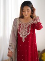 Red Heavy Embroidered Pakistani Suit Set - Punjabi Threads product image 2