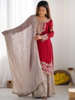 Red Heavy Embroidered Pakistani Suit Set - Punjabi Threads product image 3