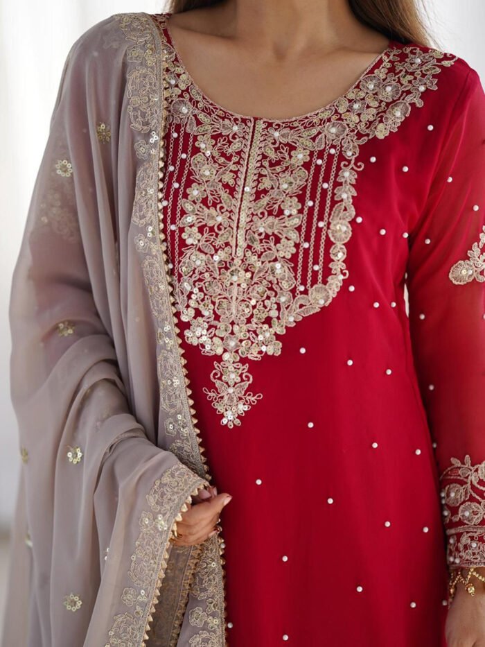 Red Heavy Embroidered Pakistani Suit Set - Punjabi Threads product image 5
