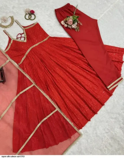 Red Sequin Anarkali Dress - Punjabi Threads product image 2