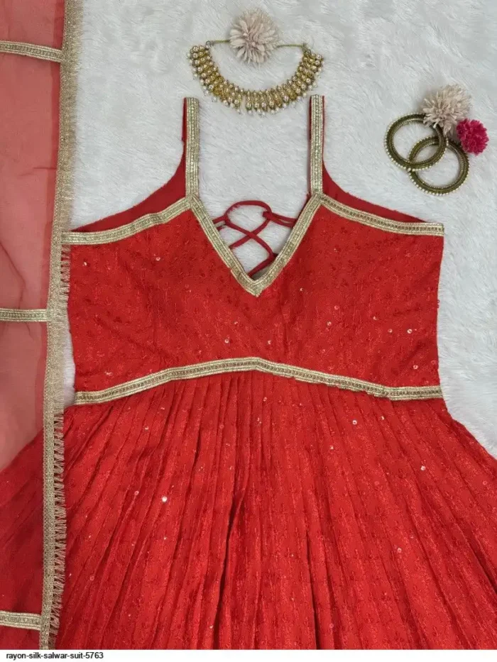 Red Sequin Anarkali Dress - Punjabi Threads product image 10