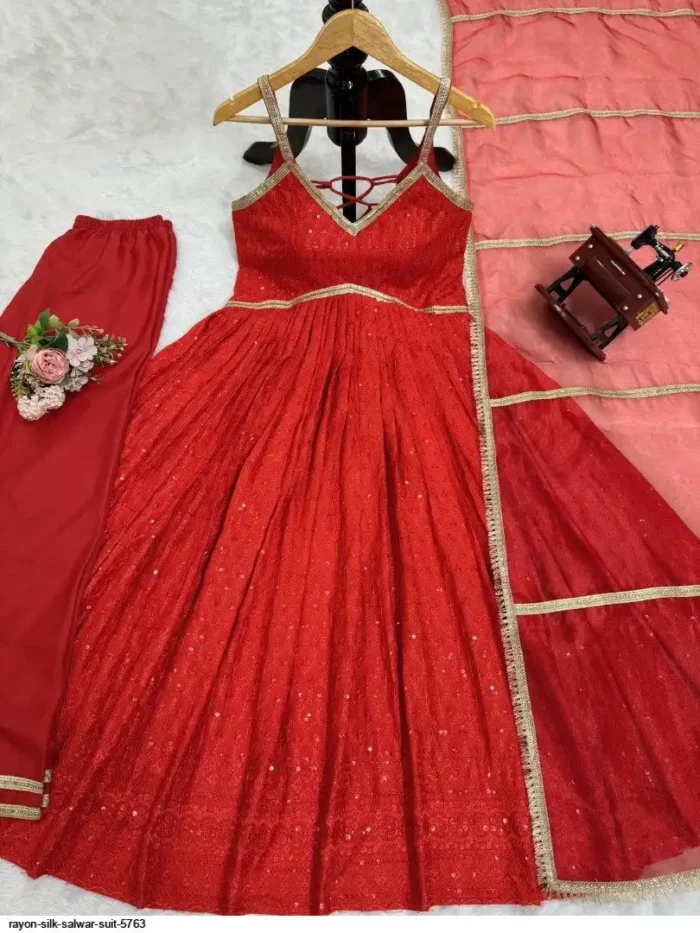 Red Sequin Anarkali Dress - Punjabi Threads product image 4