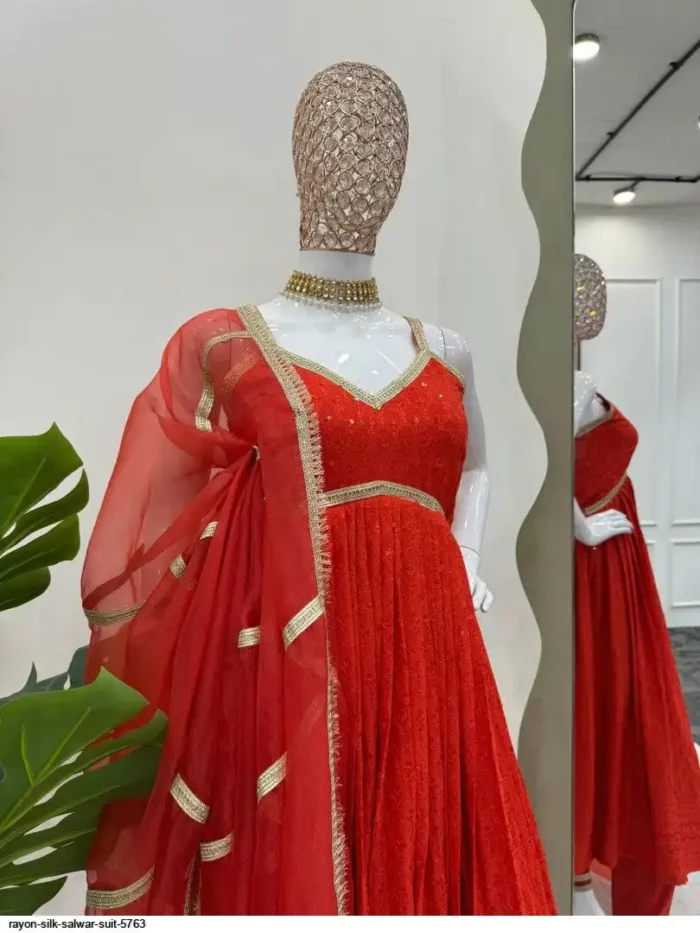 Red Sequin Anarkali Dress - Punjabi Threads product image 5