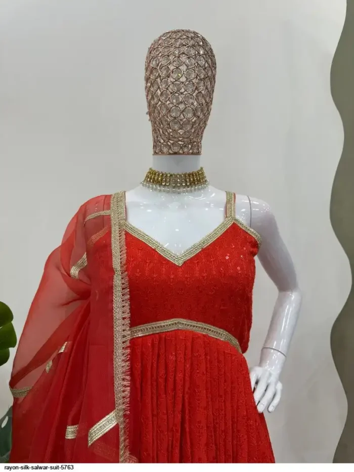 Red Sequin Anarkali Dress - Punjabi Threads product image 7