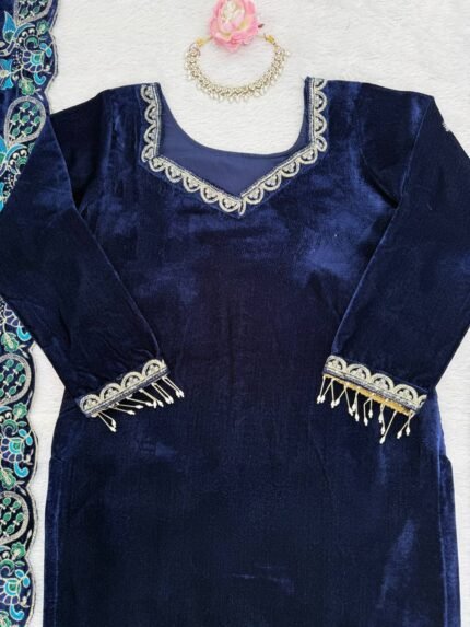 Royal Blue Velvet Salwar Kameez - Punjabi Threads product image 1