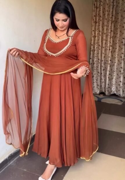 Rust Anarkali Readymade Dress - Punjabi Threads product image 1