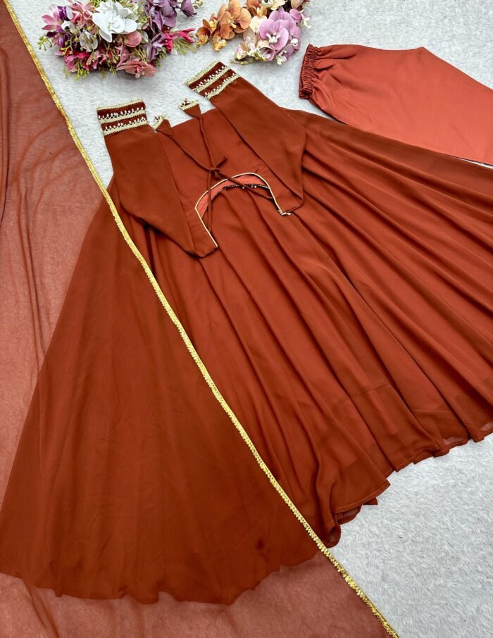 Rust Anarkali Readymade Dress - Punjabi Threads product image 3