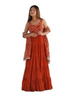 Rust Embroidered Tiered Gown - Punjabi Threads product image 1
