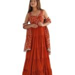 Rust Embroidered Tiered Gown - Punjabi Threads product image 1