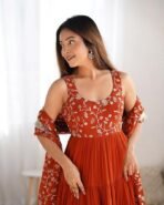 Rust Embroidered Tiered Gown - Punjabi Threads product image 3