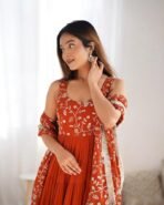 Rust Embroidered Tiered Gown - Punjabi Threads product image 4