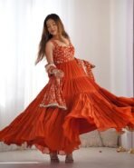 Rust Embroidered Tiered Gown - Punjabi Threads product image 6