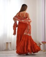 Rust Embroidered Tiered Gown - Punjabi Threads product image 7