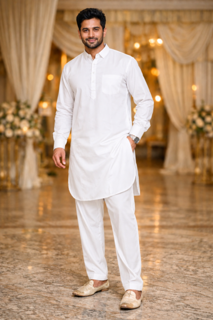 White Punjabi Kurta Pajama - Punjabi Threads product image 1