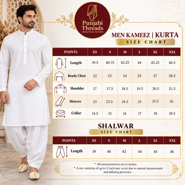 Men's Kurta Shalwar Size Chart Australia – Punjabi Threads