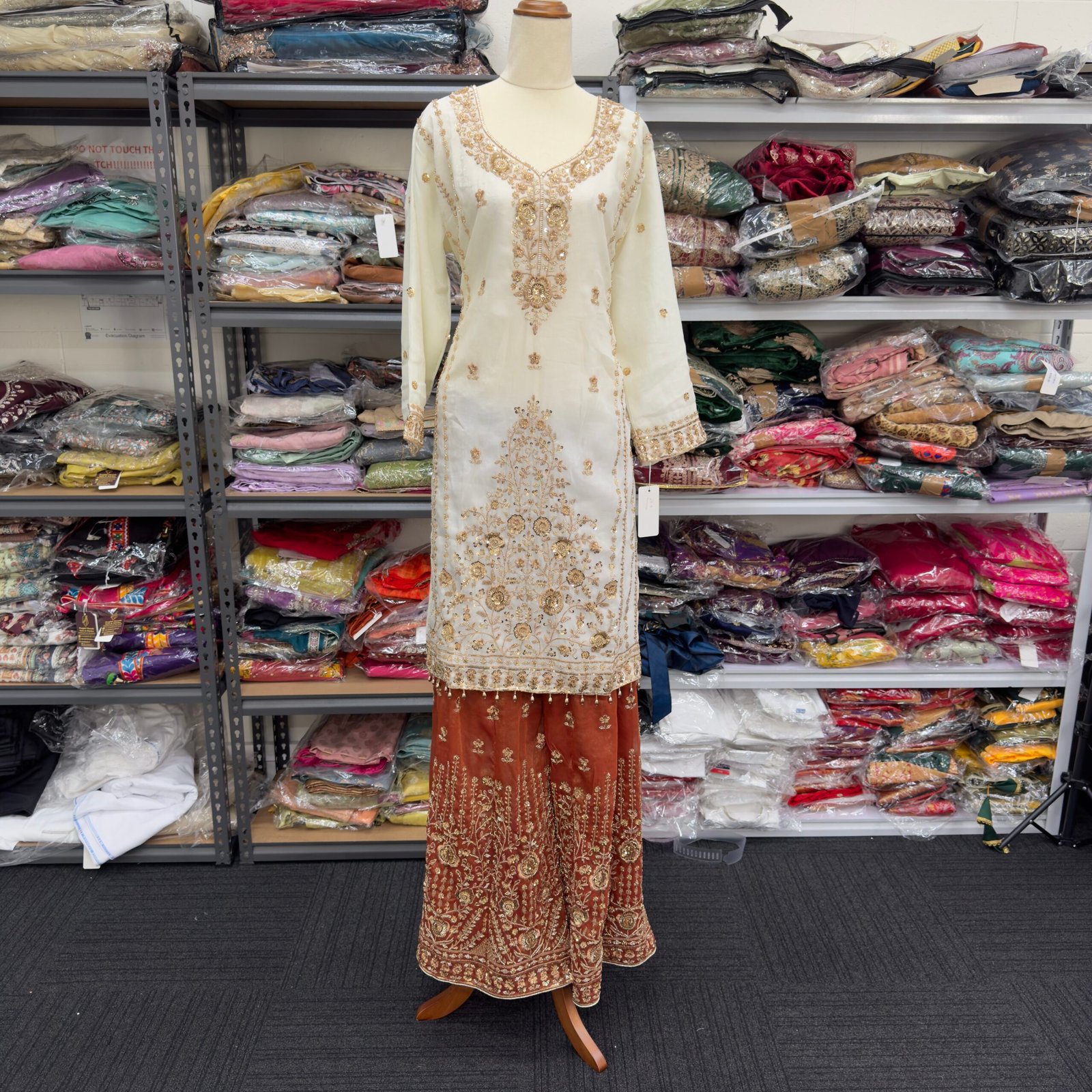 Designer Ivory Rust Sharara Suit image 1 Designer Ivory Rust Sharara Suit - Punjabi Threads product image 1