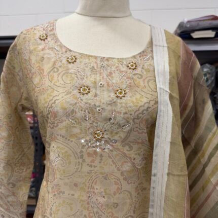 Elegant Beige Embroidered Punjabi Suit - Punjabi Threads product image 1