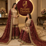 Elegant Maroon & Gold Embroidered Sharara Suit - Punjabi Threads product image 1