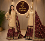 Elegant Maroon & Gold Embroidered Sharara Suit - Punjabi Threads product image 3