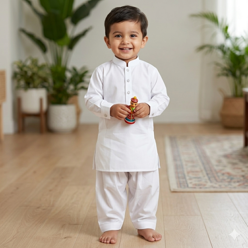 Kids White Salwar Kameez image 2 Kids White Salwar Kameez - Punjabi Threads product image 2