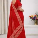 Red Bollywood Chiffon Saree - Punjabi Threads product image 1
