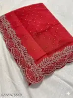 Red Bollywood Chiffon Saree - Punjabi Threads product image 3