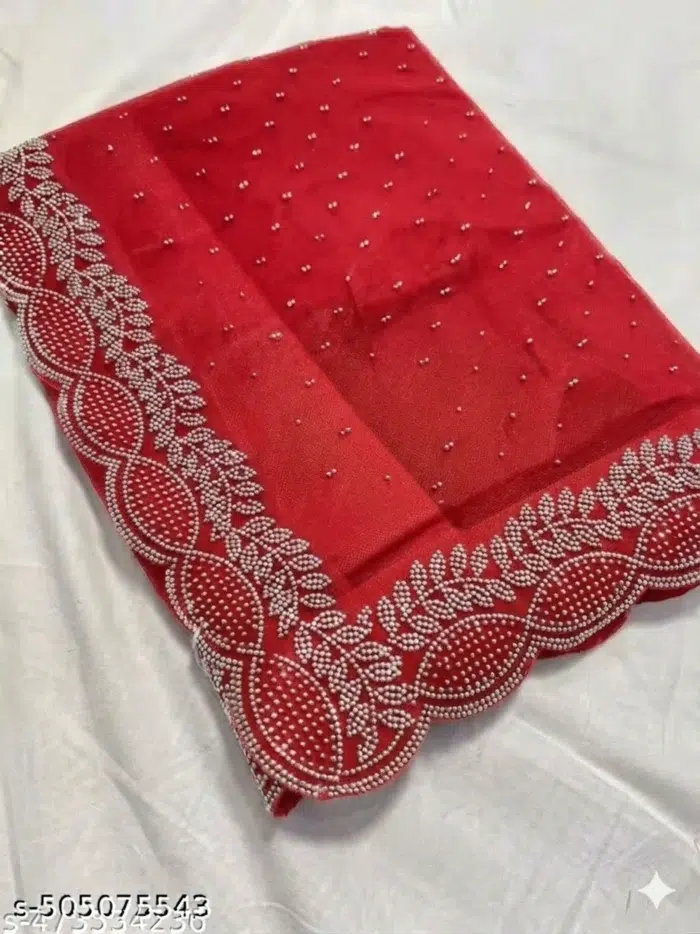 Red Bollywood Chiffon Saree - Punjabi Threads product image 3