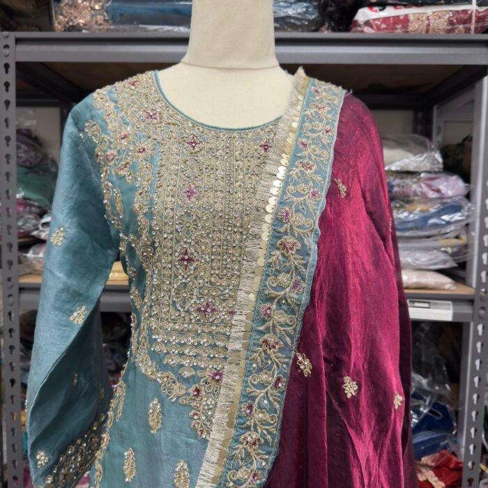 Aqua Royale Embroidered Sharara Set - Punjabi Threads product image 2