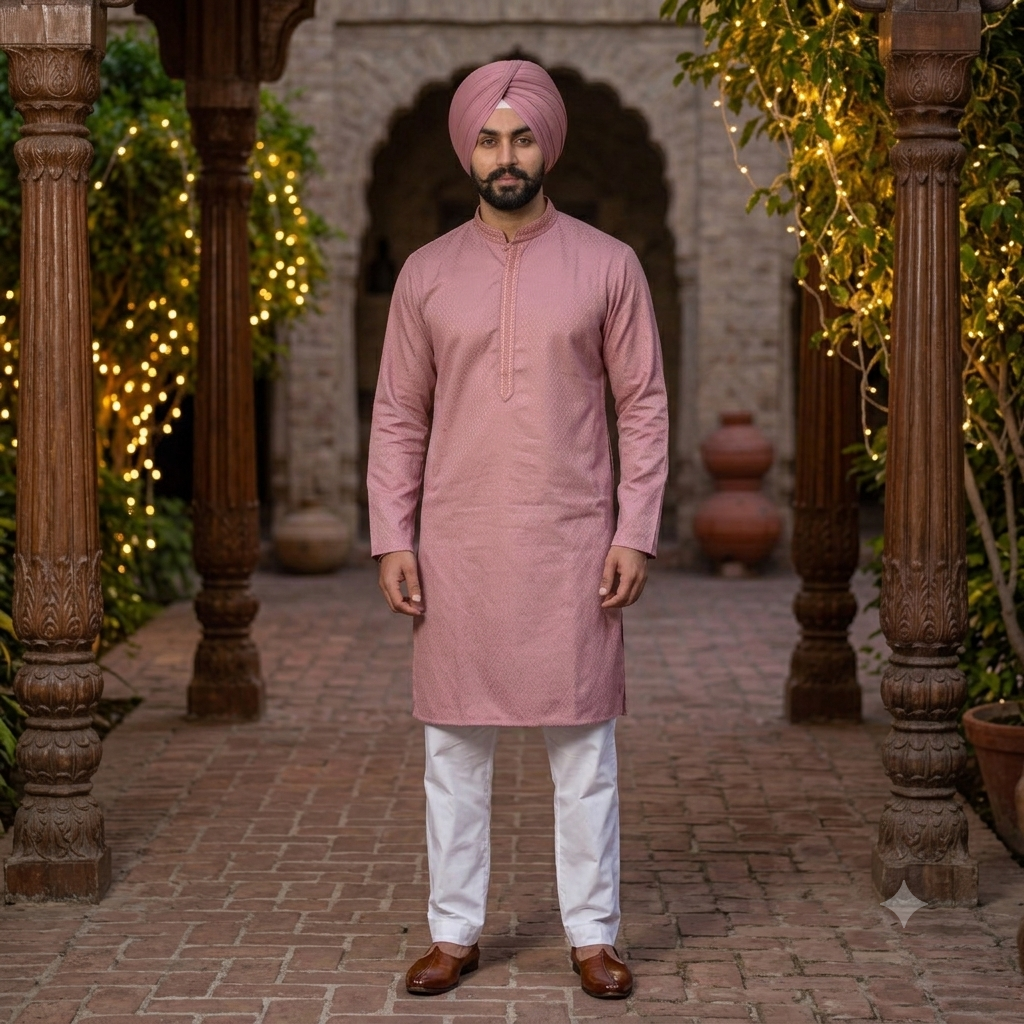 Dusty Rose Kurta Pajama image 1 Dusty Rose Kurta Pajama - Punjabi Threads product image 1