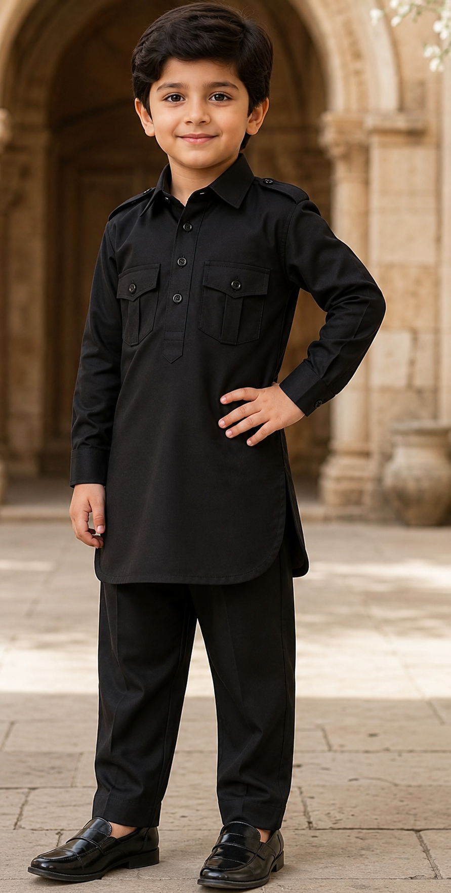 Heritage Black Pocket Kurta Pajama image 1 Heritage Black Pocket Kurta Pajama - Punjabi Threads product image 1