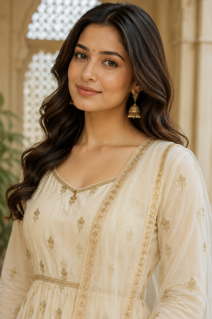 Ivory Embroidered Anarkali Set - Punjabi Threads product image 3