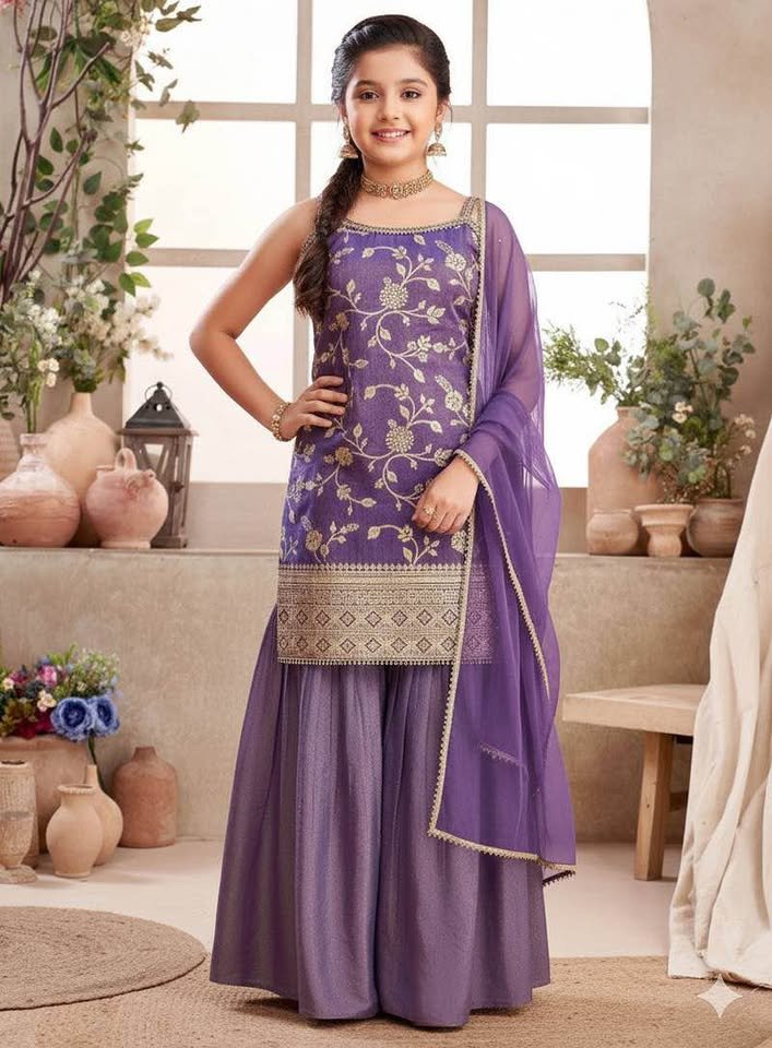 Kids Lavender Sharara Set image 1 Kids Lavender Sharara Set - Punjabi Threads product image 1