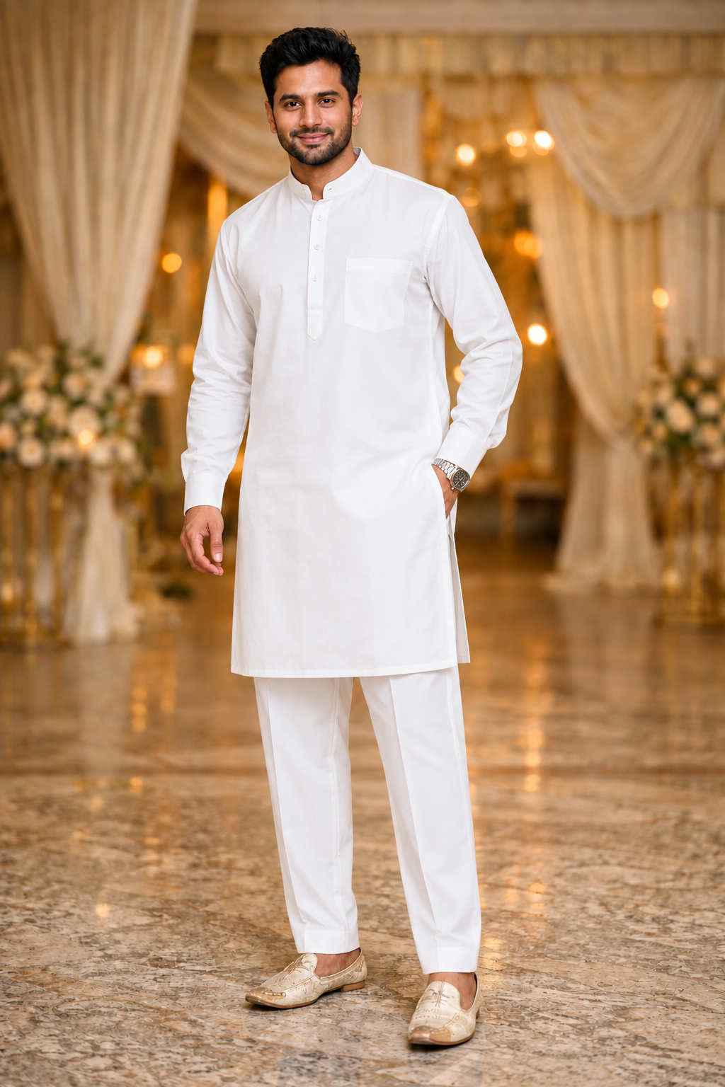 Classic White Punjabi Kurta Pajama image 1 Classic White Punjabi Kurta Pajama - Punjabi Threads product image 1