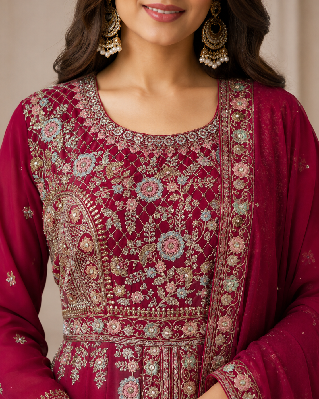 Maroon Luxury Sharara Suit image 1 Maroon Luxury Sharara Suit - Punjabi Threads product image 1