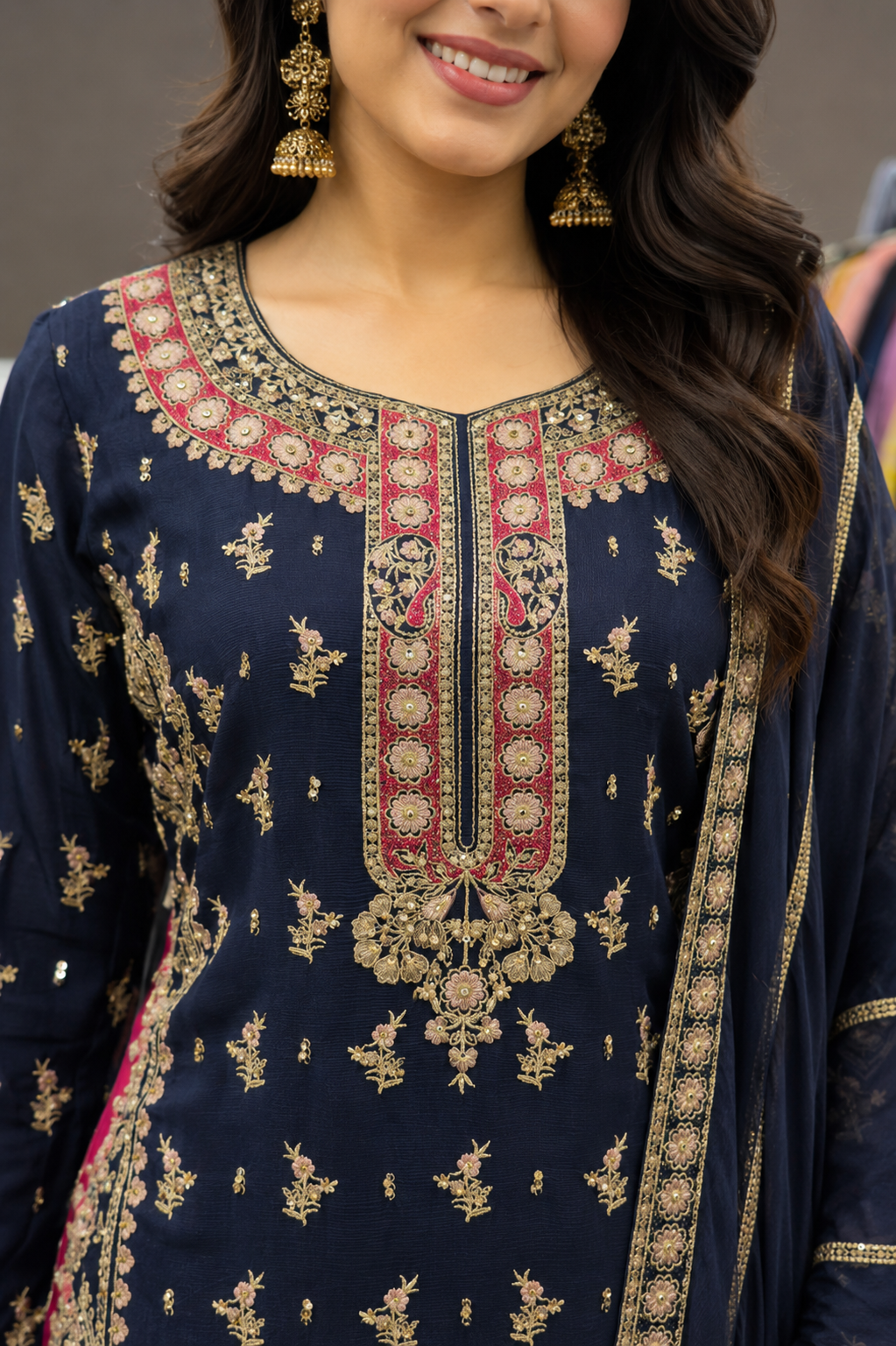 Noor-e-Meher Navy Embroidered Gharara Suit image 1 Noor-e-Meher Navy Embroidered Gharara Suit - Punjabi Threads product image 1