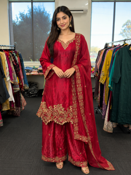 Ruby Royale Embroidered Palazzo Suit - Punjabi Threads product image 1