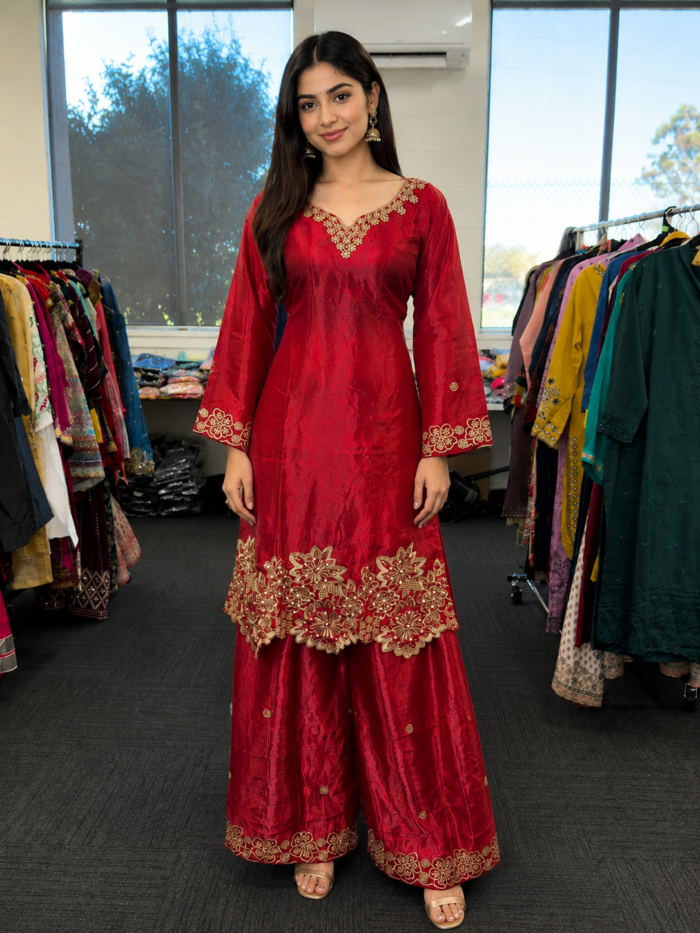 Ruby Royale Embroidered Palazzo Suit - Punjabi Threads product image 2
