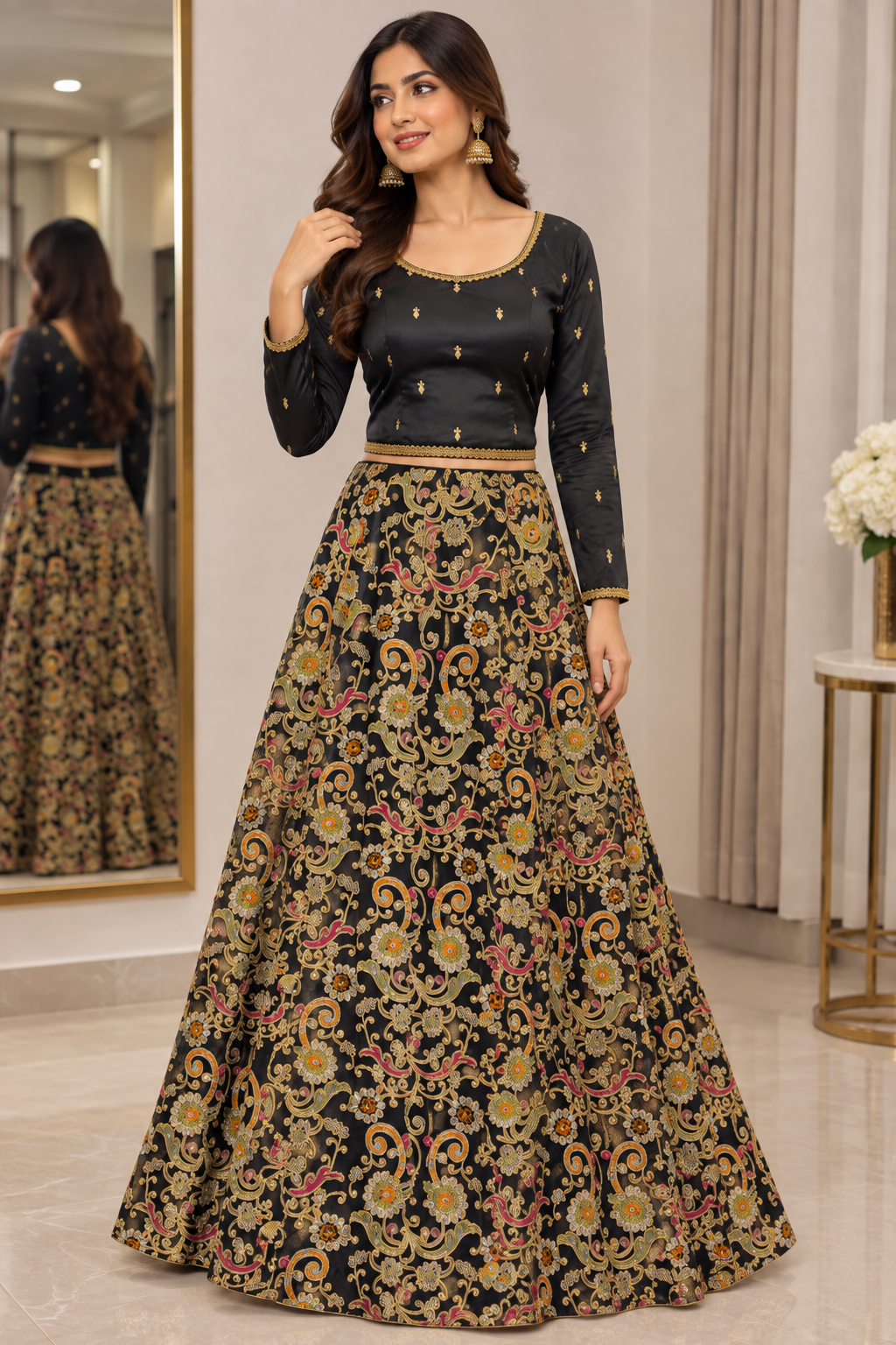 Black Noor Multicolour Embroidered Lehenga Set image 1 Black Noor Multicolour Embroidered Lehenga Set - Punjabi Threads product image 1