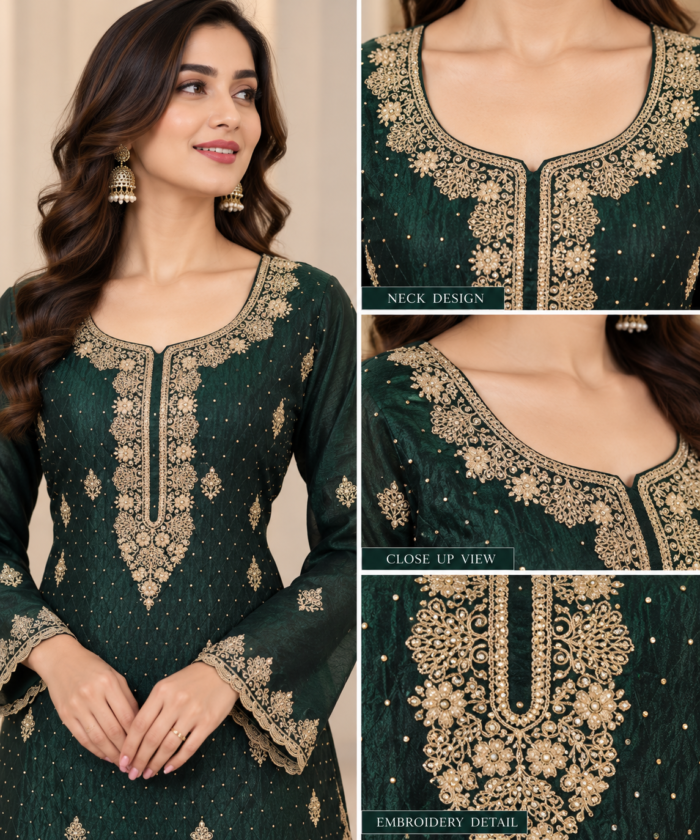 Emerald Green Sharara Suit - Punjabi Threads product image 3