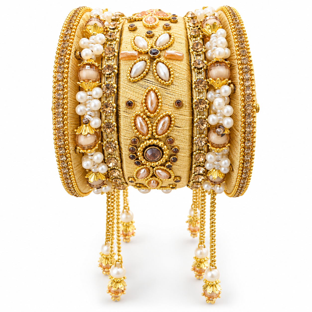 Gold Pearl Bridal Bangle Set image 1 Gold Pearl Bridal Bangle Set - Punjabi Threads product image 1