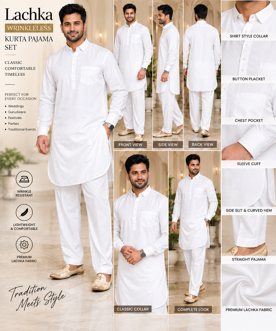 Lachka Wrinkleless Kurta Pajama image 1 Lachka Wrinkleless Kurta Pajama - Punjabi Threads product image 1