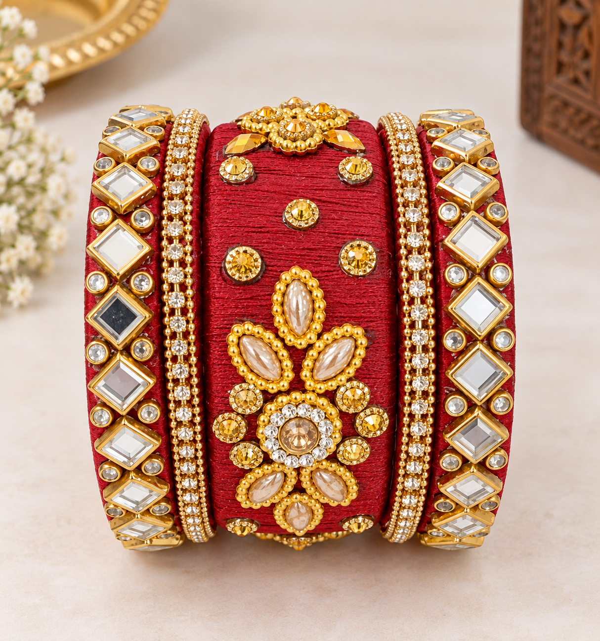 Royal Ruby Kundan Bridal Bangle Set image 1 Royal Ruby Kundan Bridal Bangle Set - Punjabi Threads product image 1