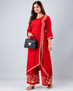 Ruby Red Embroidered Palazzo Set - Punjabi Threads product image 1